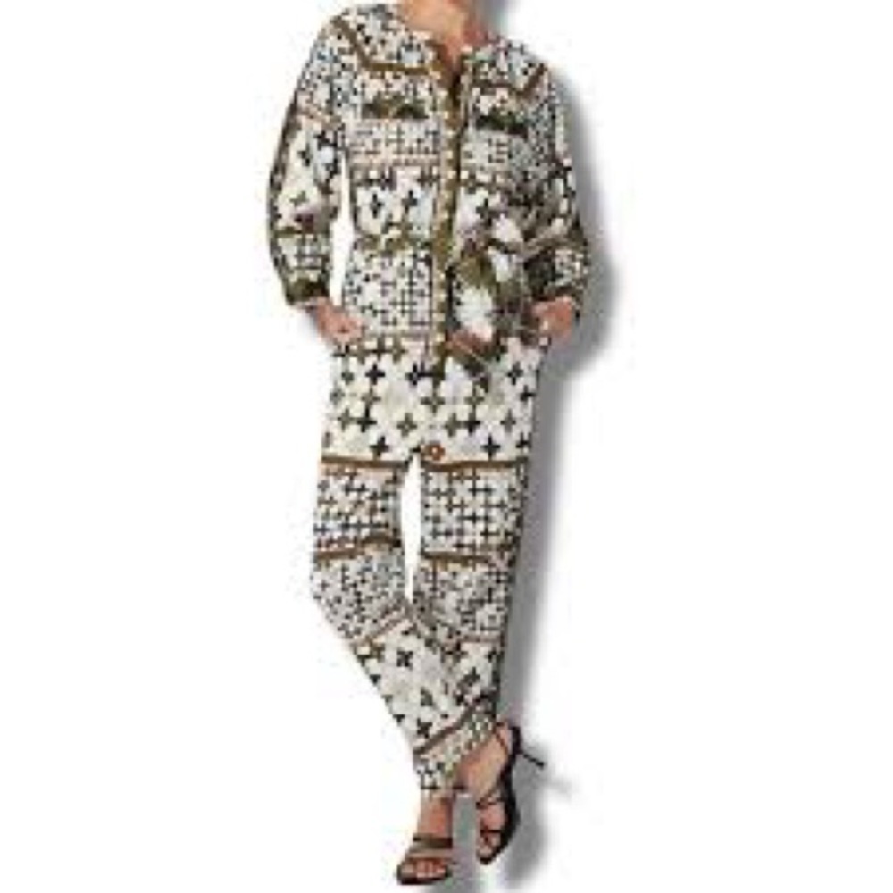 Cleobella Printed Organic Denim Jumpsuit, 
Featuring Distinctive Art Deco Print